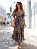 Women's Bohemian V-Neck Paisley Floral Printed Maxi Dress