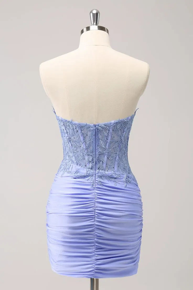 Cocoslly Chic Sweetheart Sleeveless Pleated Short Homecoming Dress With Embroidery | Lavender Satin HC0085