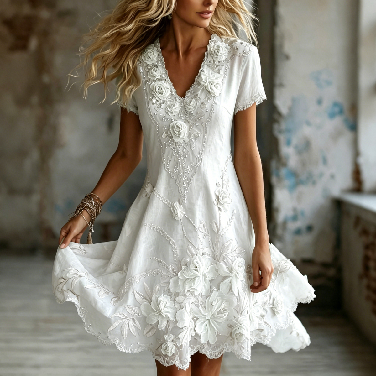 Women's Vintage Floral Embroidered Art Casual Dress