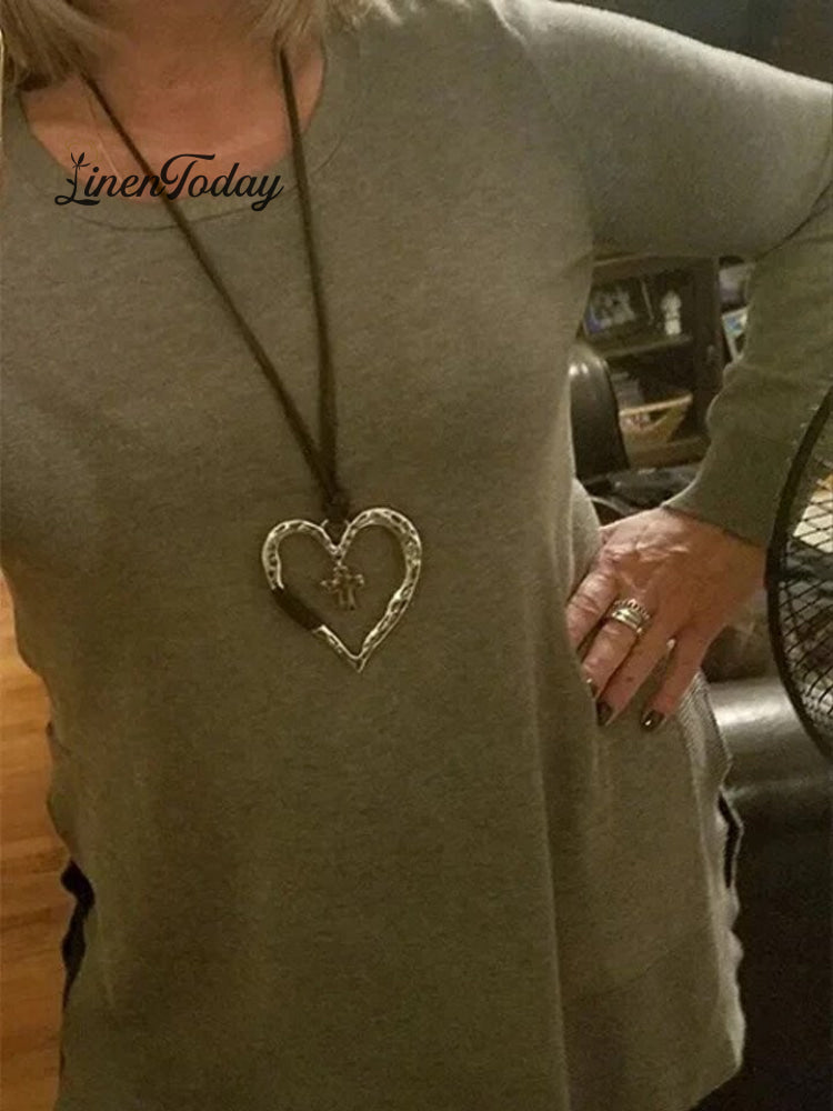 Women's Vintage Cross Love Heart Pendant Necklace