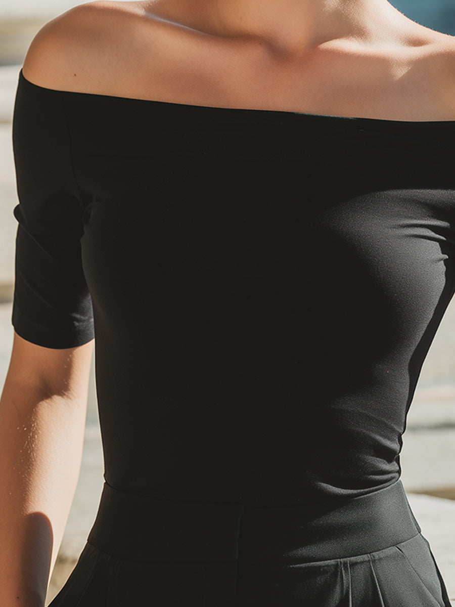 Off-Shoulder Fitted Short-Sleeve Top