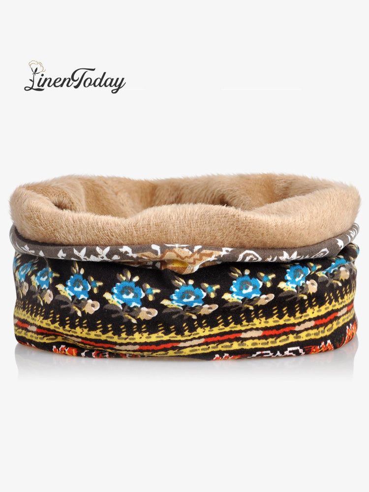 Retro Tribal Printed Cotton Fleece Dual Use Scarf Beanie Hat
