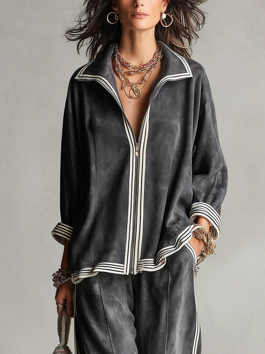 Casual Charcoal Gray Striped Jacket And Trousers Suit