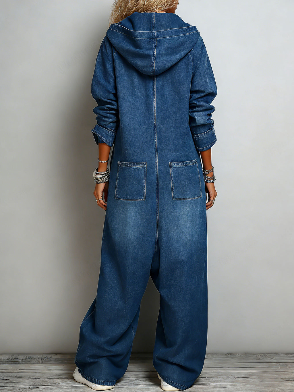 Women’s Hooded One Piece Denim Jumpsuit