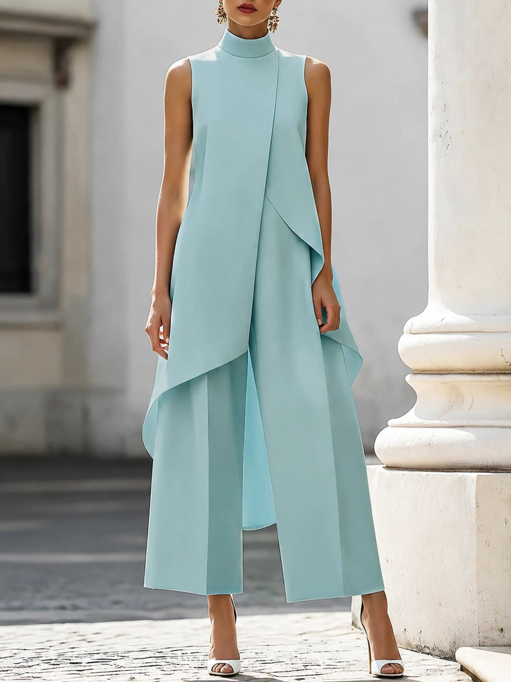 Asymmetric Layered Sleeveless Top & Wide-Leg Pants Set