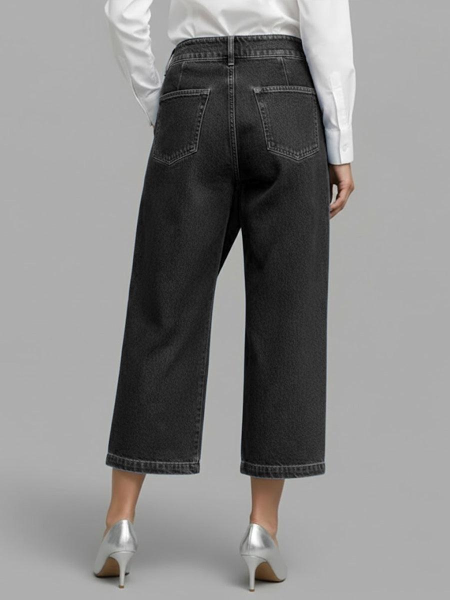 Women's High-waisted Loose-fitting Cropped Wide-leg Jeans