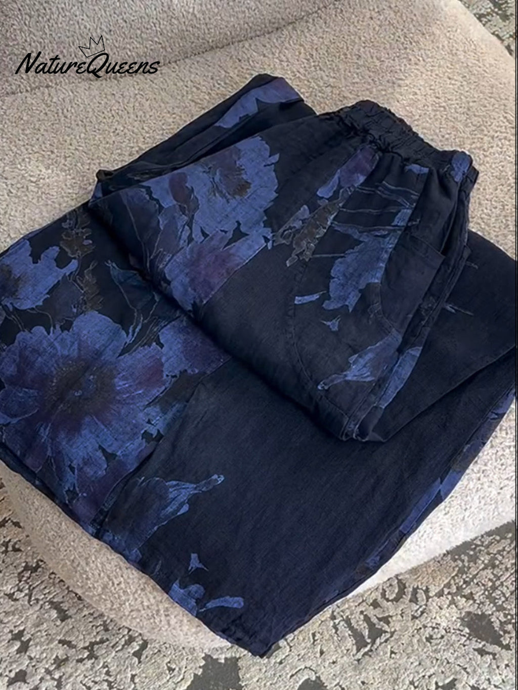 Women's Vintage Floral Print Casual Cotton and Linen Pants