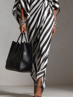 Statement Monochrome Stripe Asymmetric Maxi Dress