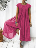 Women's Solid Color Art Casual Short Sleeve Cotton Linen Jumpsuit