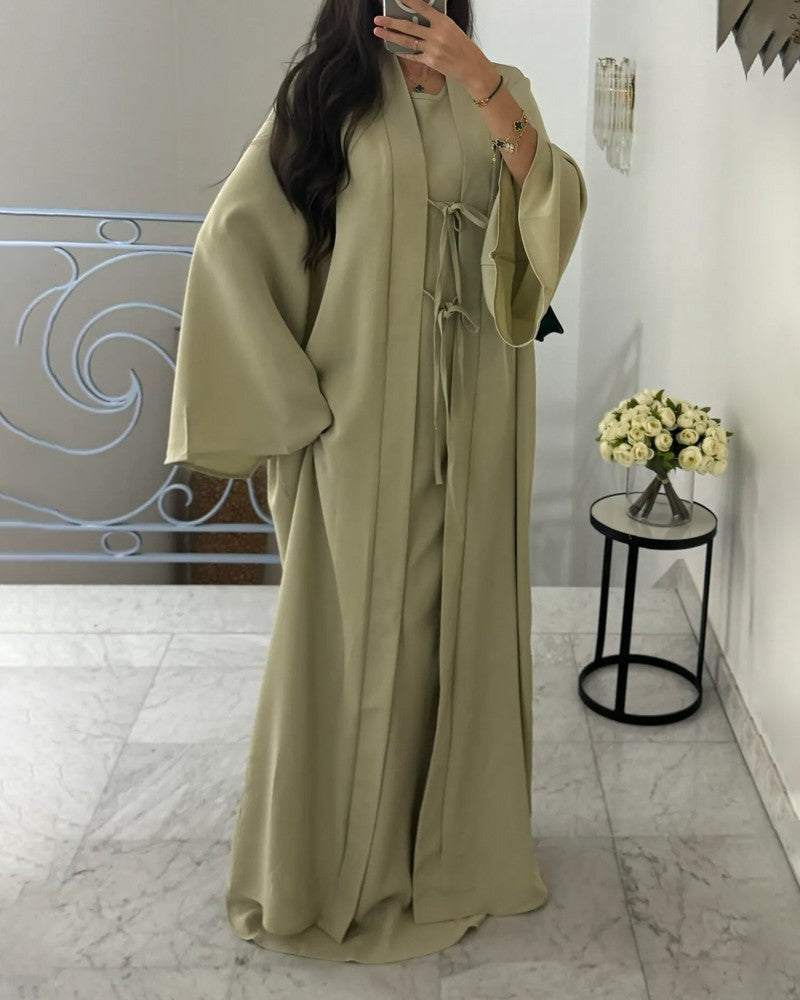 Elegant Sleeveless Dress & Lace-Up Cardigan Two-Piece Set