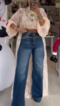 Women's Round Neck Lace Irregular Long Cover‐Up