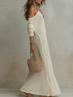 Bohemian One-Shoulder Textured Maxi Dress In Soft Ivory