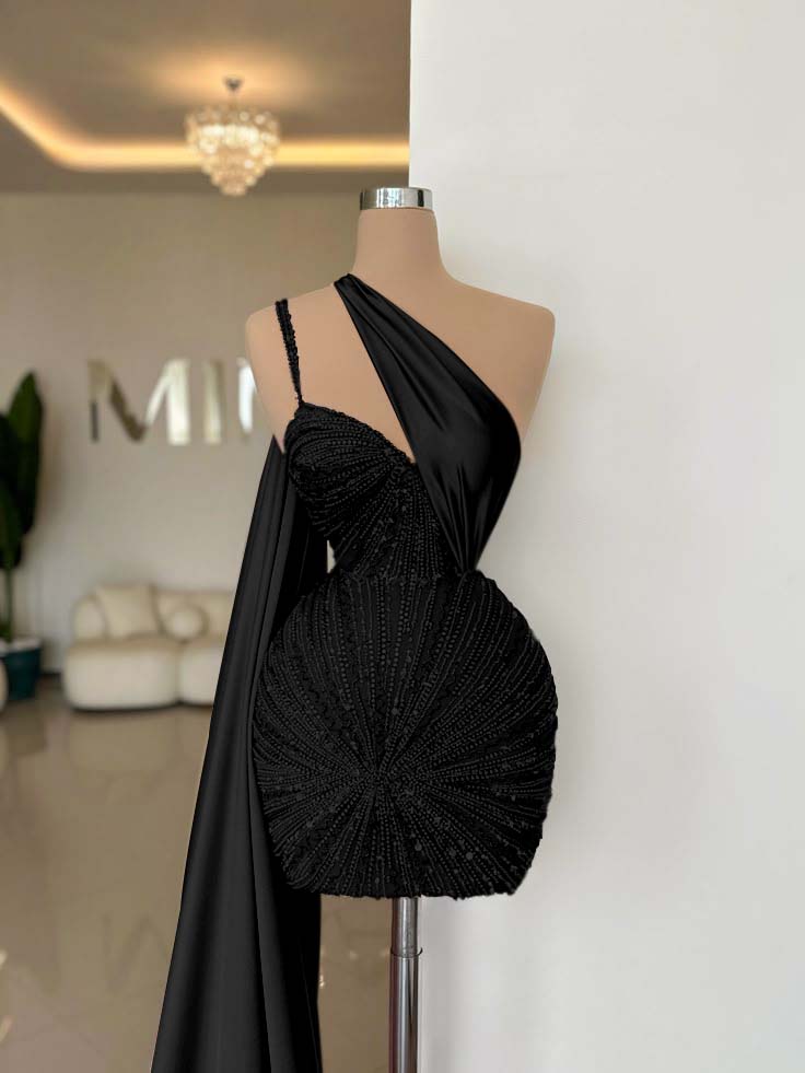One Shoulder Sleeveless Short Homecoming Dress With Beading HC0152