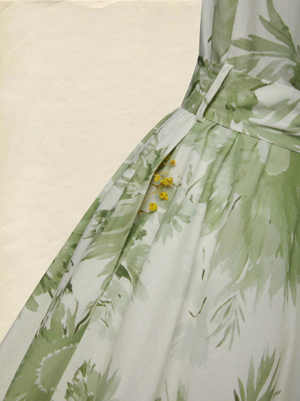 Maxi Linen Dress, Half Sleeve, Stand Collar, Floral, Vacation, Vintage, Lightgreen