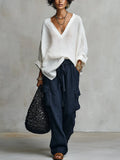 Ivory Natural Linen Shirt And Dark Blue Trousers Suit