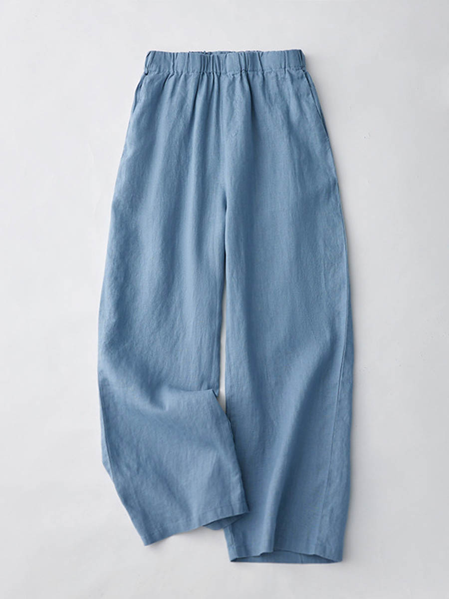 Women's Breathable Elastic Pocket Lazy Casual Cotton And Linen Loose Pants