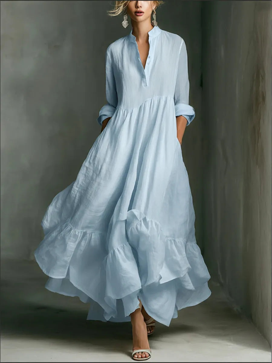 Elegant Women's Printed Maxi Dress With Ruffle Details.