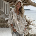 Vintage Boho Floral Embroidered Art V Neck Casual Linen Tunic