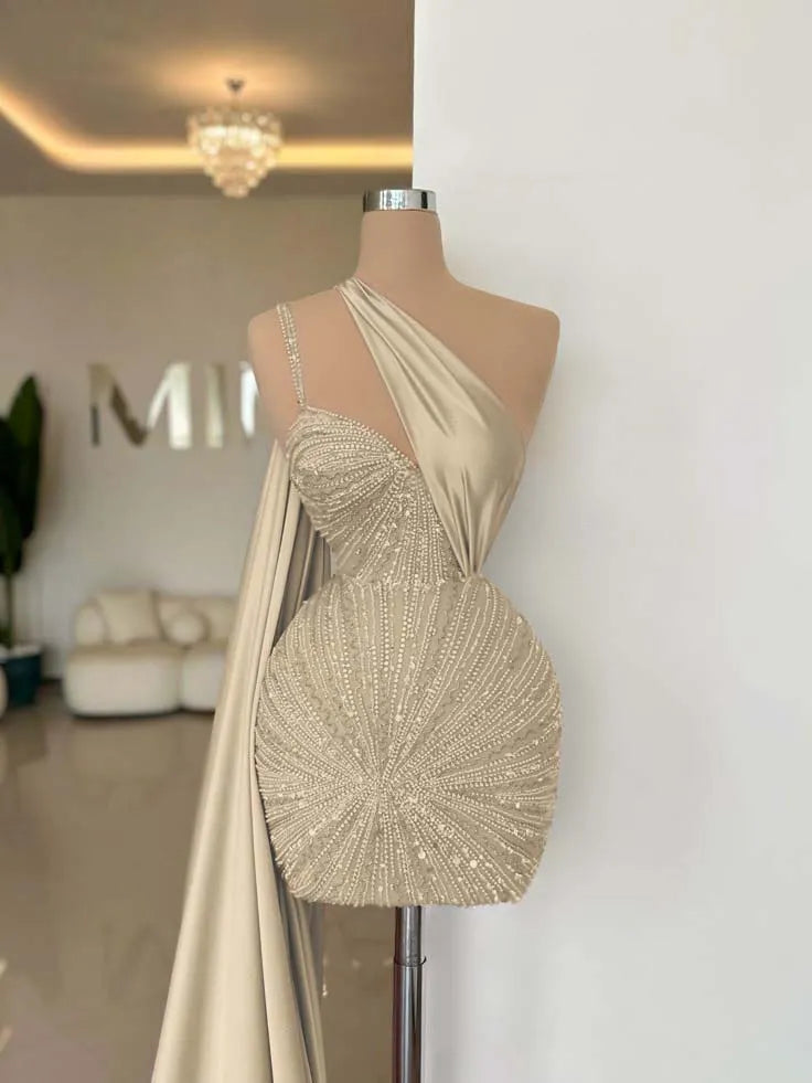 One Shoulder Sleeveless Short Homecoming Dress With Beading HC0152