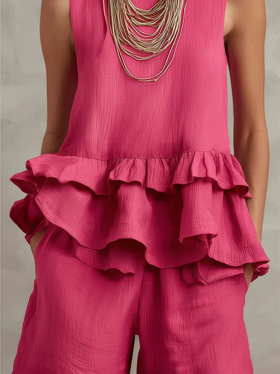 Sweet And Cool Bohemian Rose Red Ruffled Suit