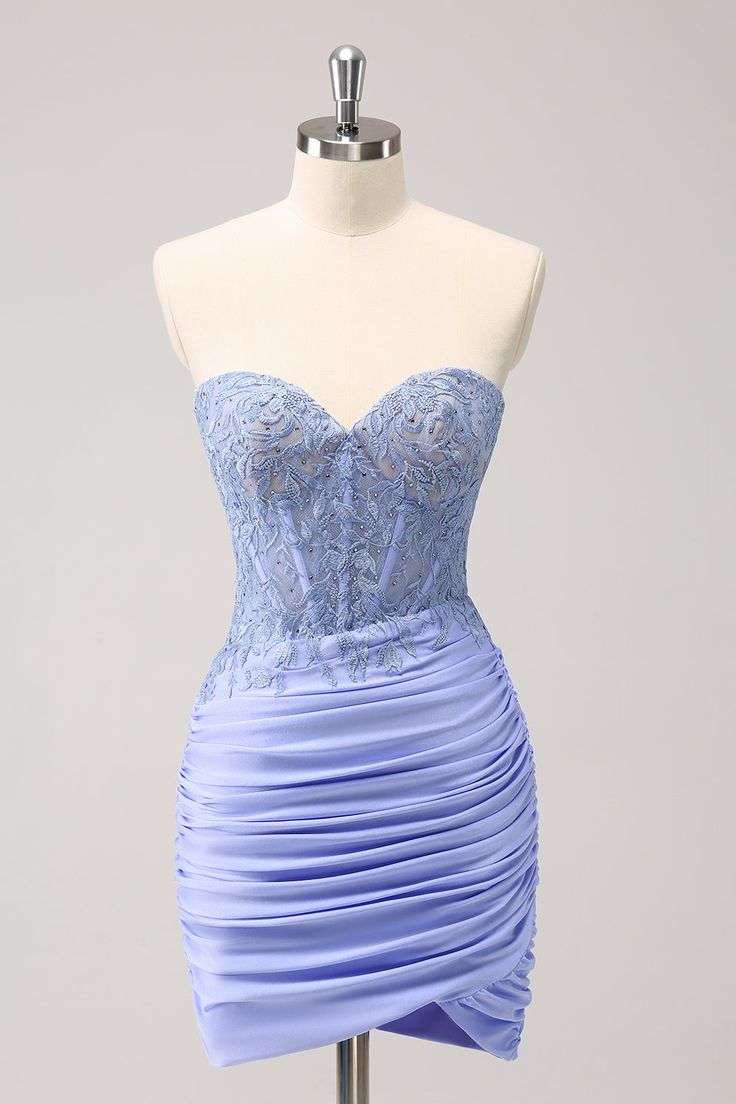 Cocoslly Chic Sweetheart Sleeveless Pleated Short Homecoming Dress With Embroidery | Lavender Satin HC0085