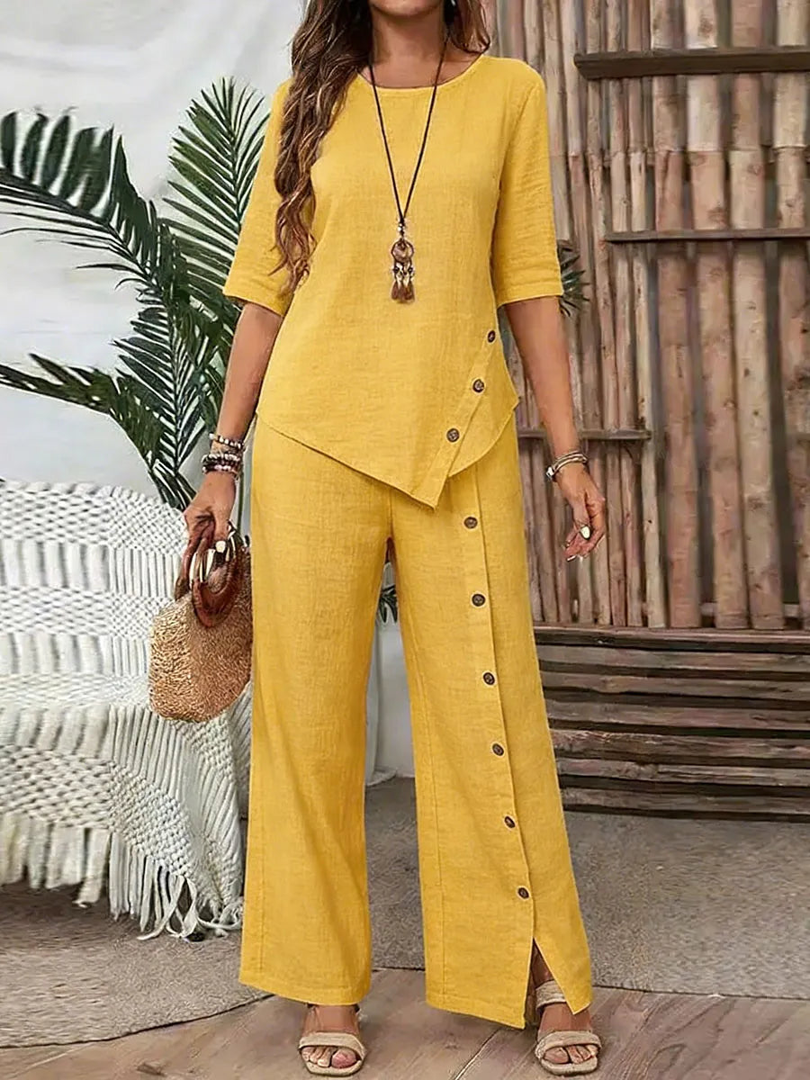 Casual And Cozy Minimalist Linen Two-piece Set