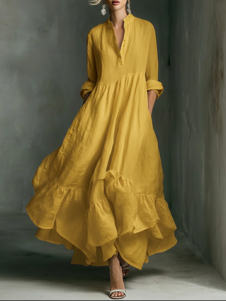 Elegant Women's Printed Maxi Dress With Ruffle Details.