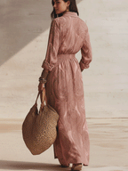 Romantic Bohemian-Style In Soft Pink Cotton Floral Print Maxi Dress