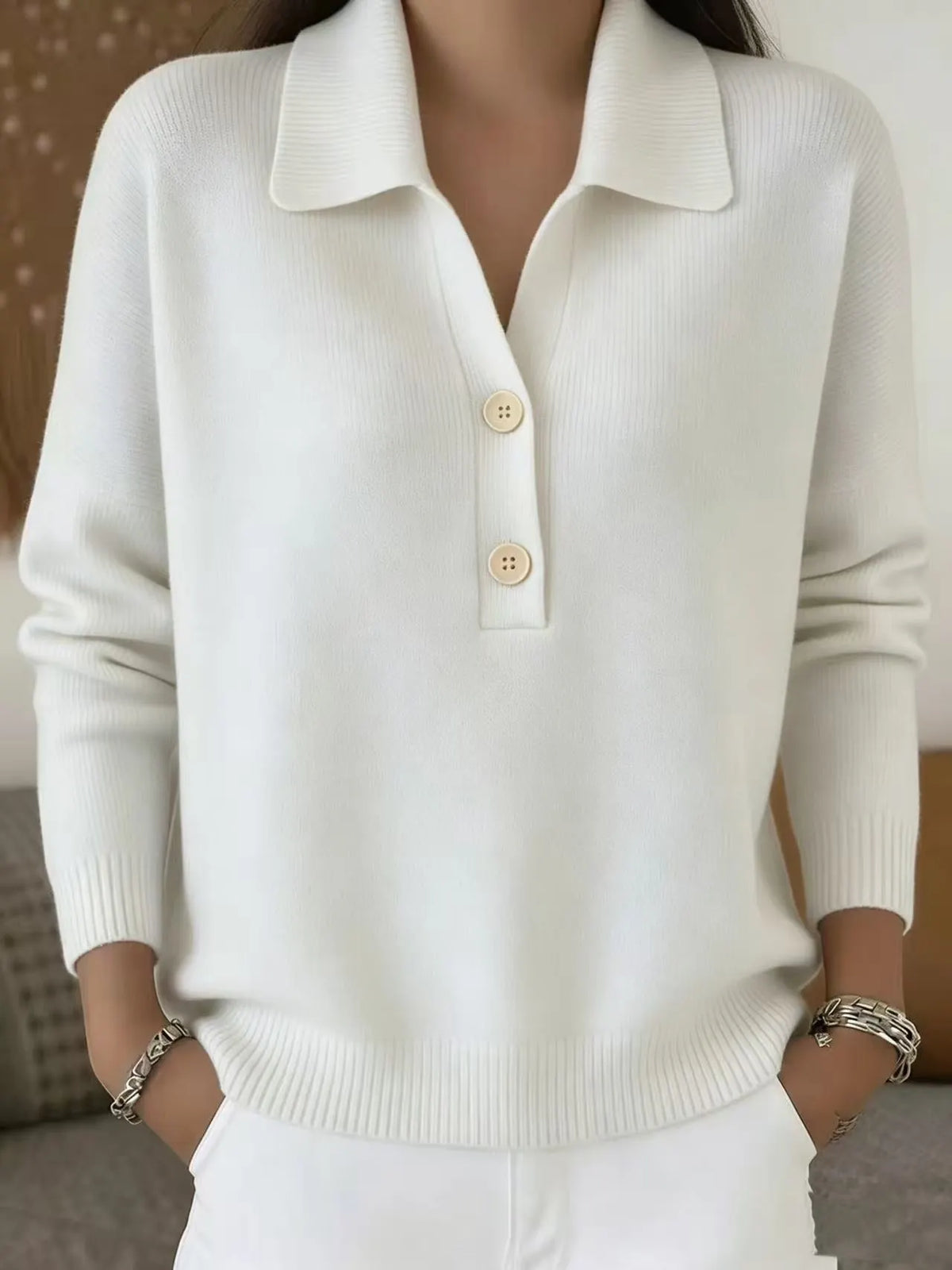 Cozy Henley-neck Knit Pullover