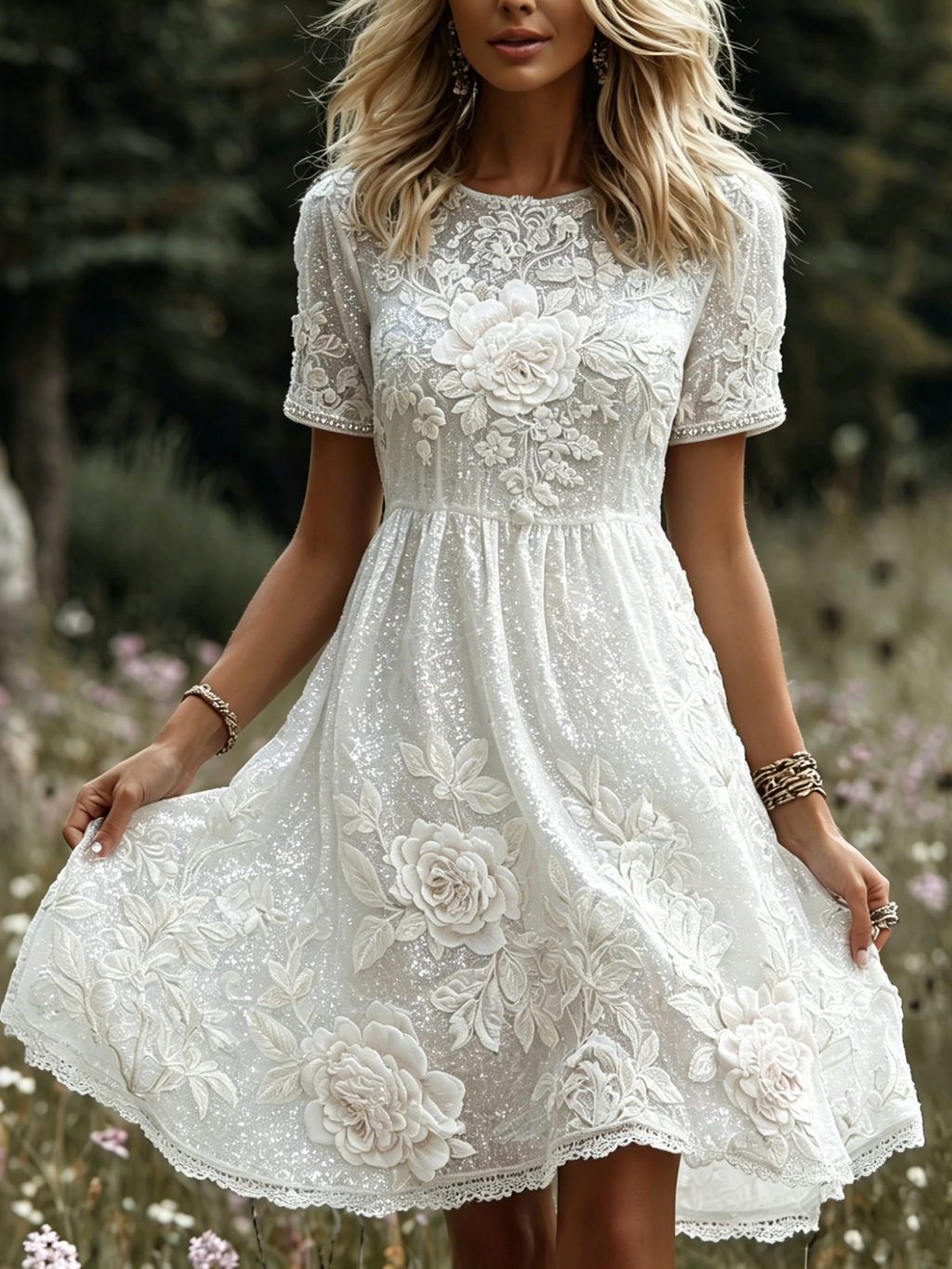 Women's Vintage Rose Floral Art Print Midi Dress