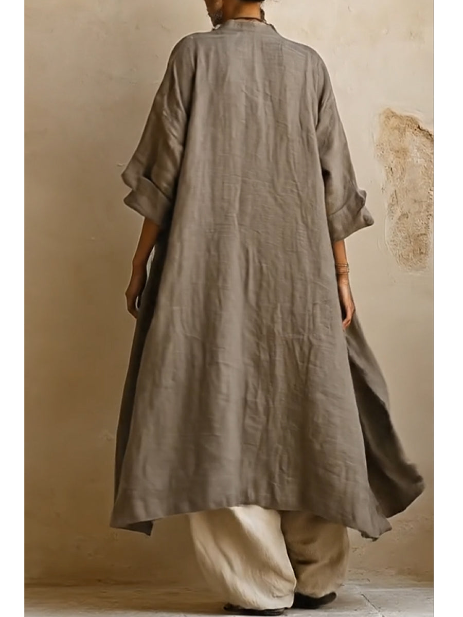Casual Bohemian Linen And Cotton Long Cardigan And Sleeveless Top And Pants Three-piece Set