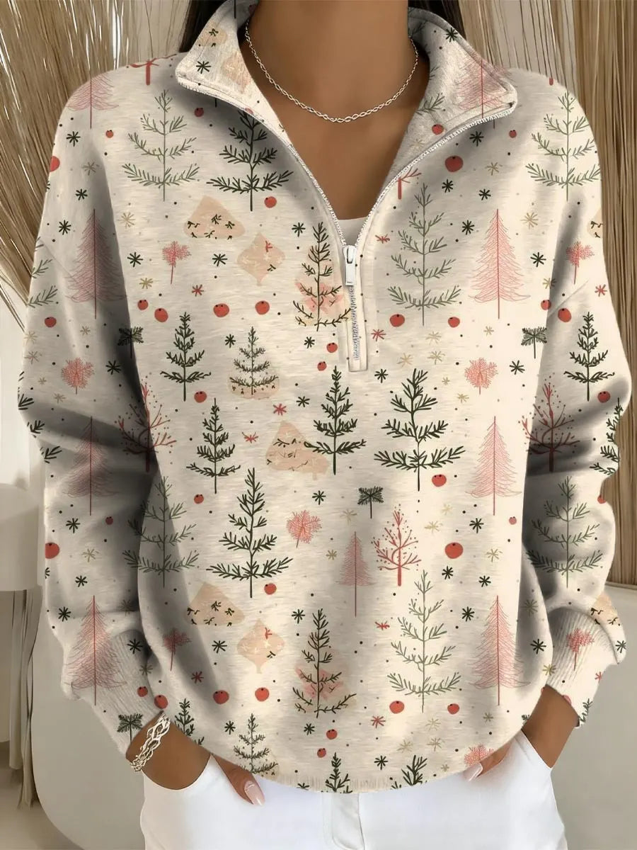 Women's Christmas Tree Art Print Buttoned Cardigan Sweater