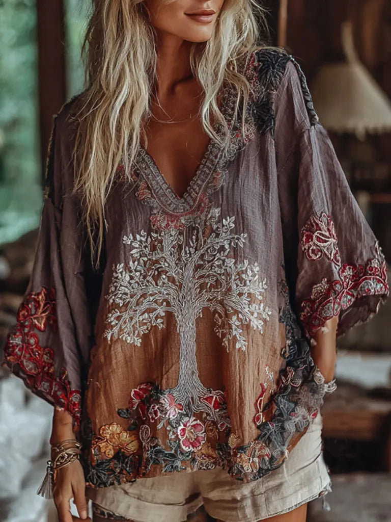 Women's Vintage Tribal Tree Of Life In Art Casual Shirt
