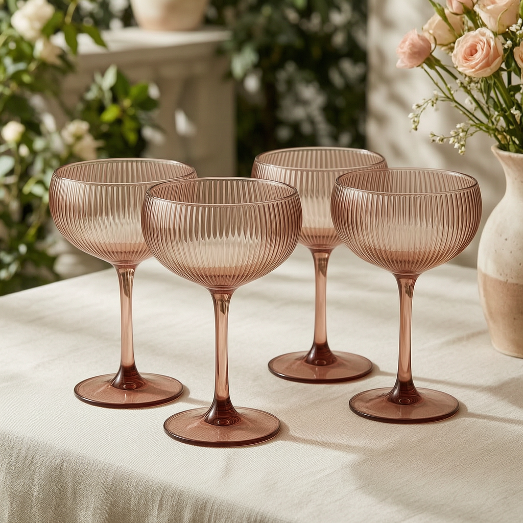 Ribbed Champagne Coupe - Set of 4 - scene