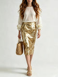 Resort Luxe Floral Appliqu¨¦ Blouse With Brocade Midi Skirt