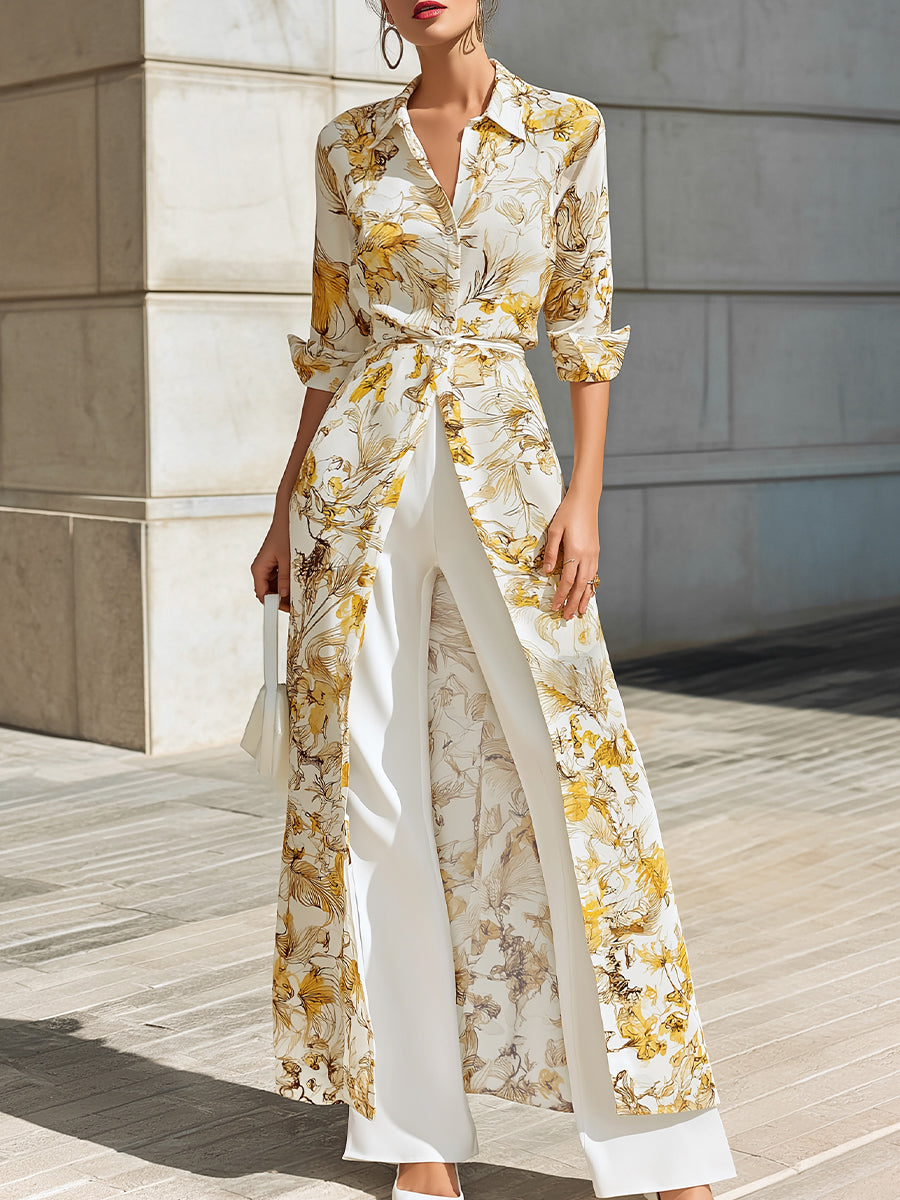 Floral Printed Chiffon Shirt Dress