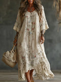 Women's Bohemian Floral Embroidered Printed Maxi Dress