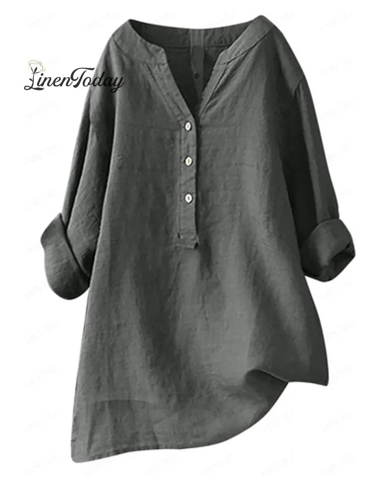 Women's  Retro Cotton And Linen Casual Shirt