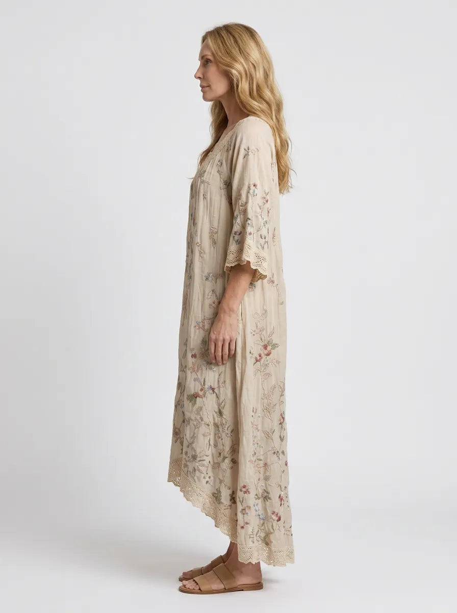 Women's Bohemian Floral Embroidered Printed Maxi Dress