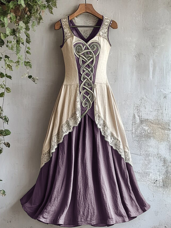 Viking Tribal Celtic Knot Art Lace Linen Tank Dress