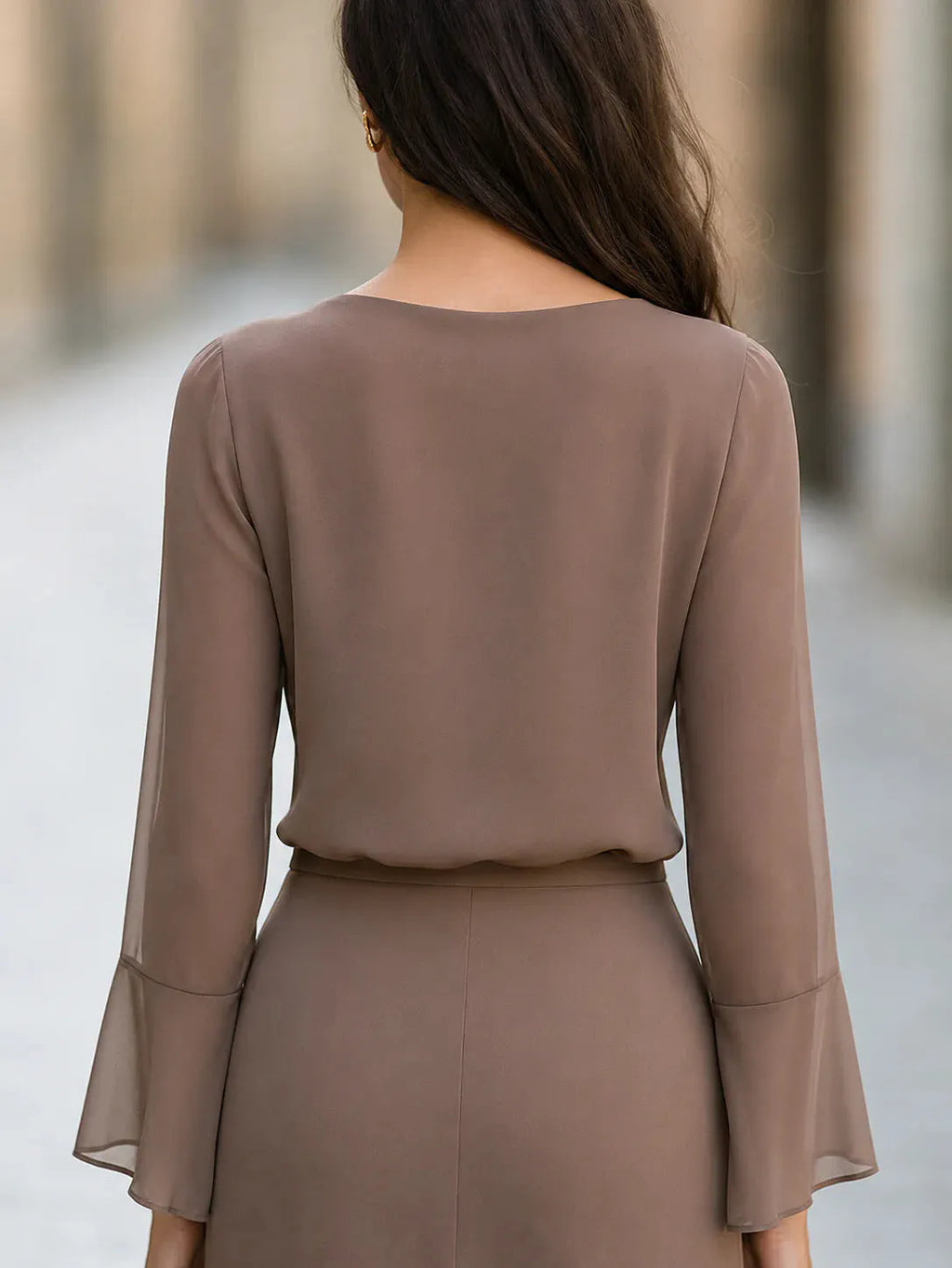 Long-sleeve Top With An Elegant Draped Collar