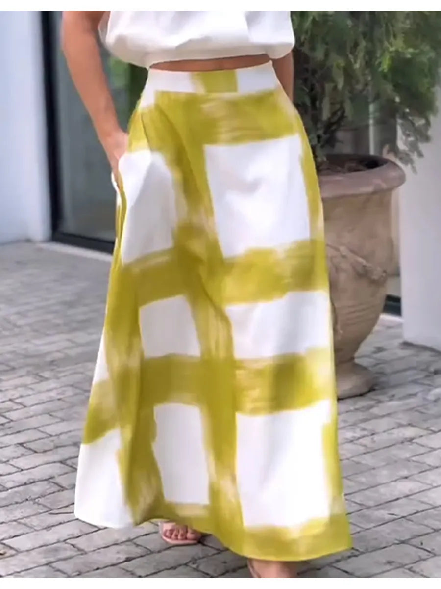 Women's Brushstroke Print Cotton and Linen Skirt