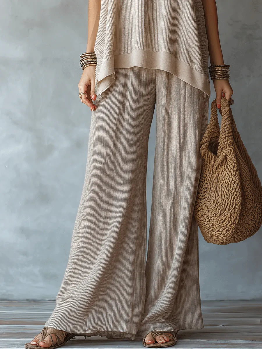 Effortless Boho Sleeveless Textured Top & Wide-Leg Pants Set