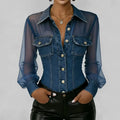Denim Mesh Sleeve Corset Shirt Bodysuit