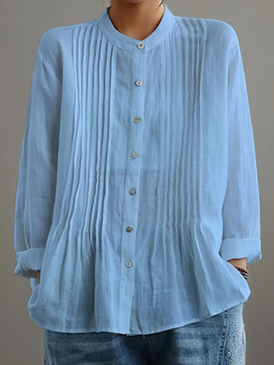 Women's Casual Cotton And Linen Pleated Shirt