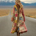 Women's Vintage Patchwork Floral Art Cozy Knit Hooded Long Cardigan