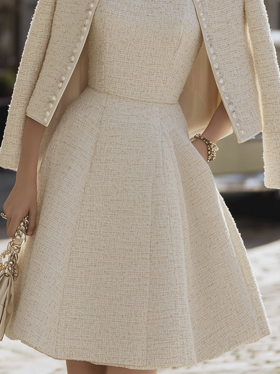 Tweed Dress And Pearl-Trimmed Jacket Set