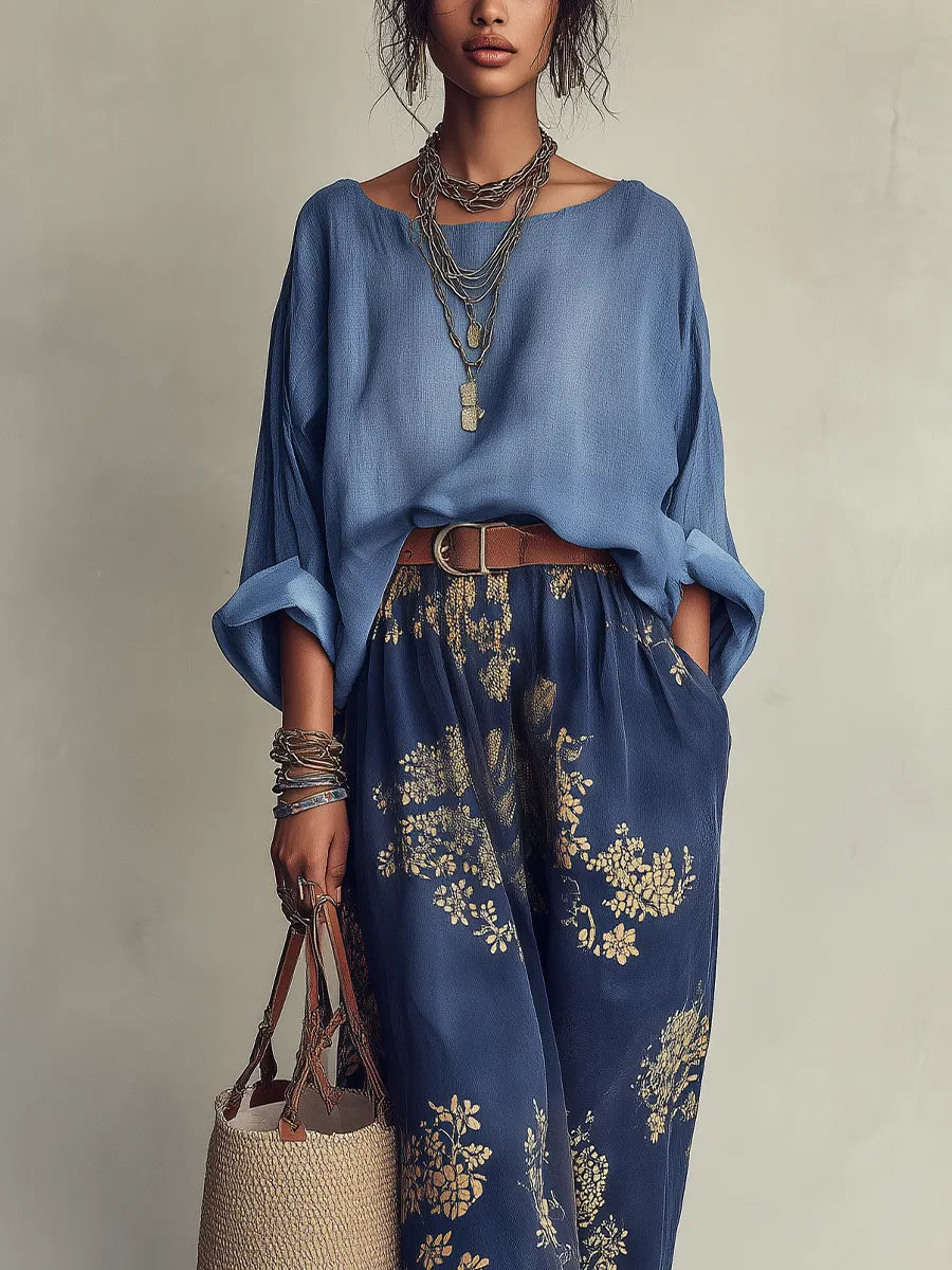 Bohemian Cotton Linen Top And Skirt Set