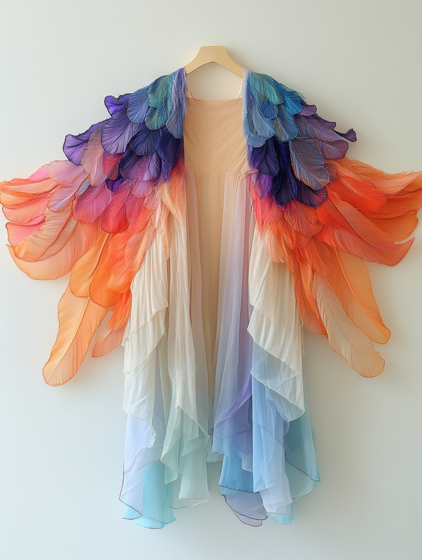 Summer original design elegant handmade feather kimono 61b9