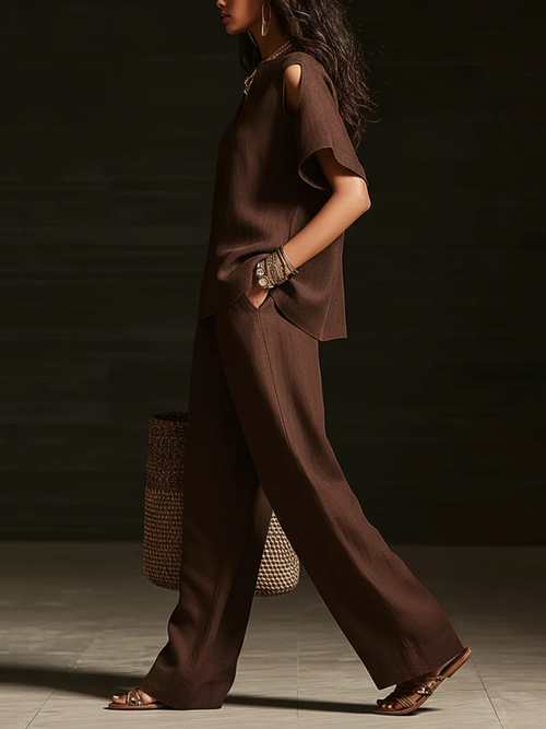 Elegant Off-the-shoulder Top And Wide-leg Pants Two-piece Set